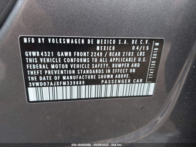 3VWD07AJXFM339689 Volkswagen Jetta Sedan 1.8t Se