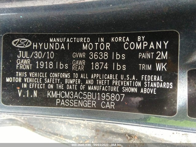 2011 HYUNDAI ACCENT GL VIN: KMHCM3AC5BU195807