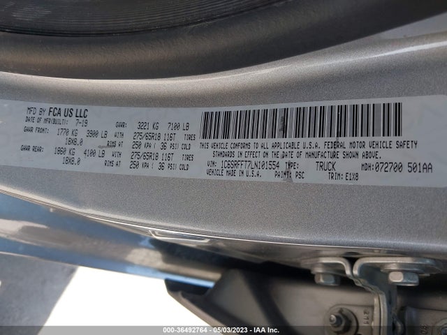 2020 RAM 1500 BIG HORN VIN: 1C6SRFFT7LN101554