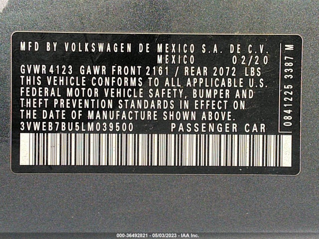 2020 VOLKSWAGEN JETTA SEL VIN: 3VWEB7BU5LM039500