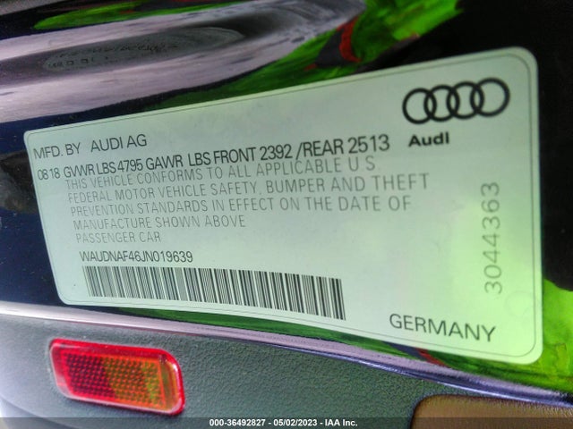 WAUDNAF46JN019639 Audi A4 PREMIUM