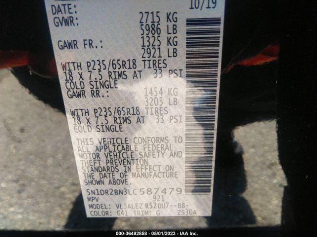 5N1DR2BN3LC587479 Nissan Pathfinder Sv 2wd