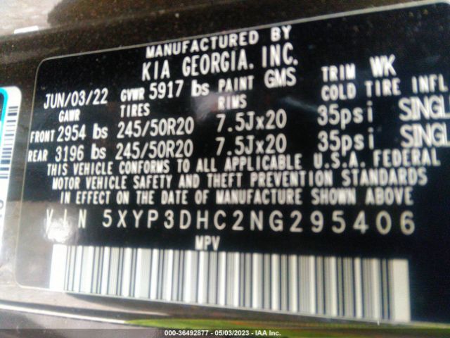 5XYP3DHC2NG295406 KIA Telluride Ex