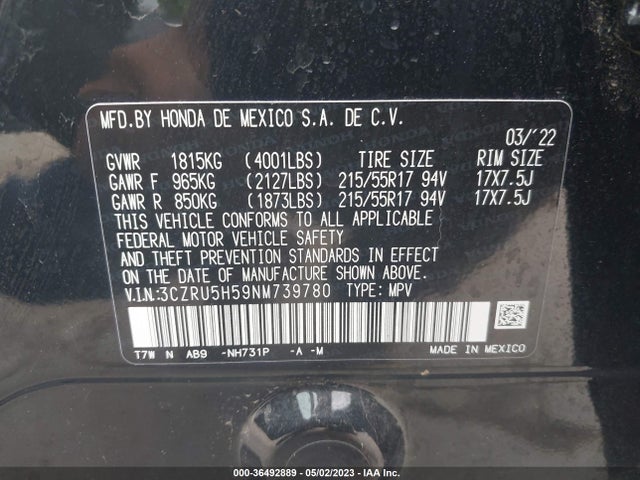 Honda HR-V EX 2022 3CZRU5H59NM739780 Image 10