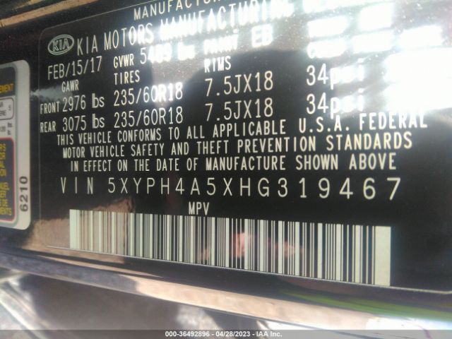 5XYPH4A5XHG319467 KIA Sorento Ex V6