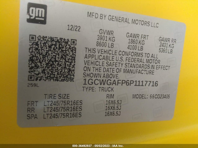Chevrolet EXPRESS CARGO VAN 2023 1GCWGAFP6P1117716 Image 9