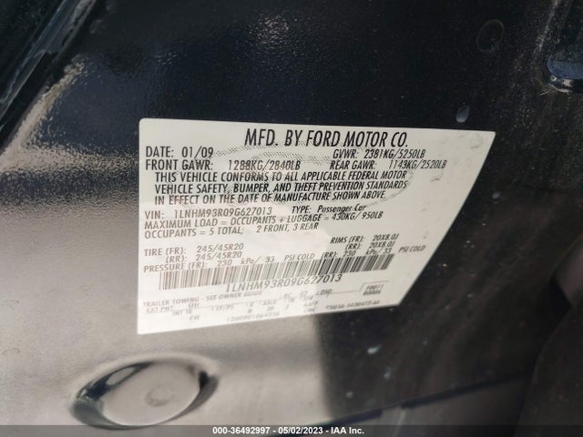 2009 LINCOLN MKS VIN: 1LNHM93R09G627013