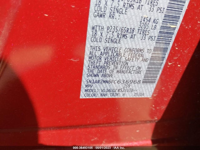 2015 NISSAN PATHFINDER SL VIN: 5N1AR2MN6FC636968