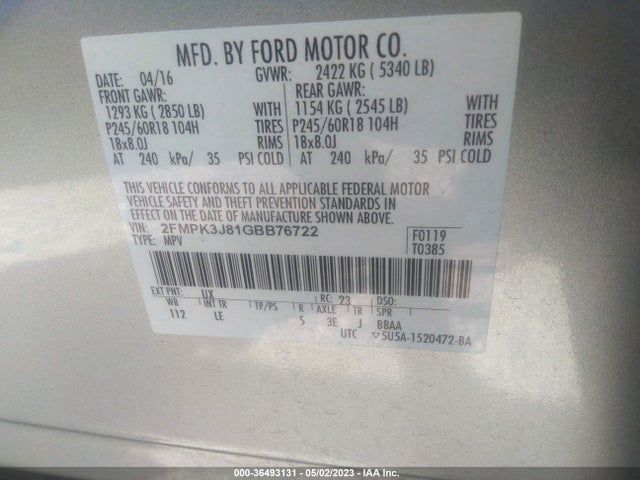 Ford EDGE SEL 2016 2FMPK3J81GBB76722 Image 10