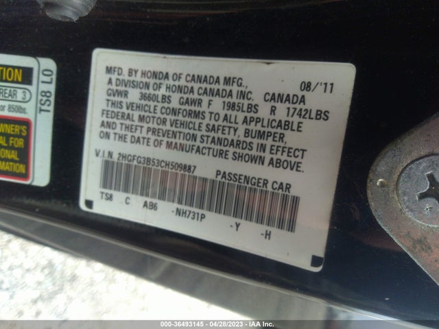 2012 HONDA CIVIC CPE LX VIN: 2HGFG3B53CH509887