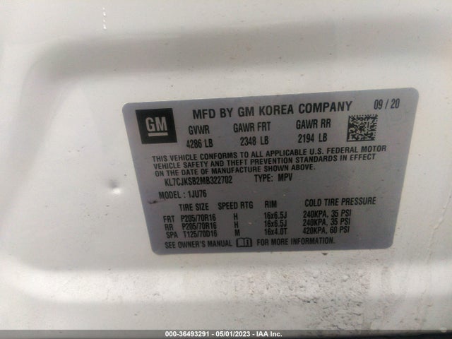 Chevrolet TRAX LS 2021 KL7CJKSB2MB322702 Image 9