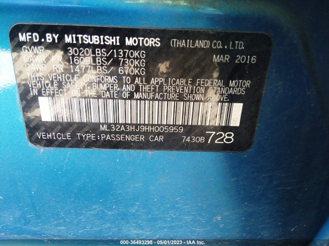 ML32A3HJ9HH005959 Mitsubishi MIRAGE ES
