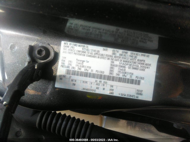 2016 FORD FOCUS S VIN: 1FADP3E21GL305241