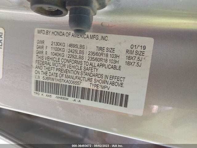 Honda CR-V EX 2019 5J6RW1H57KA006557 Image 9