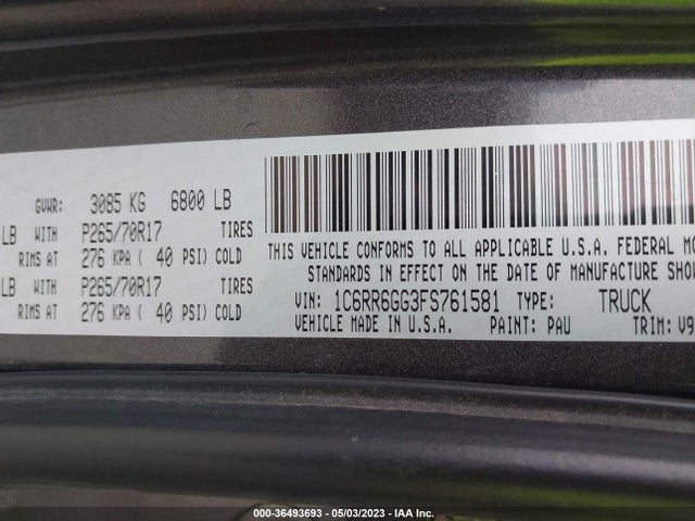 1C6RR6GG3FS761581 RAM 1500 Slt