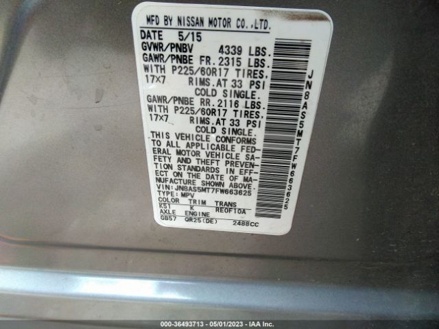 JN8AS5MT7FW663625 Nissan Rogue Select S