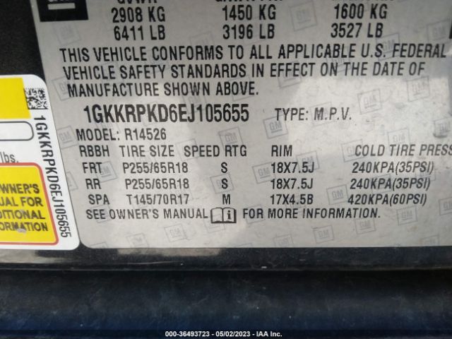 1GKKRPKD6EJ105655 GMC ACADIA SLE