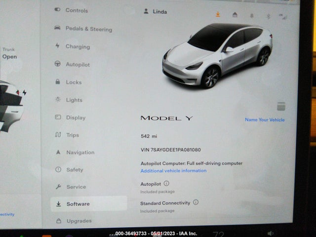 2023 TESLA MODEL Y LONG RANGE VIN: 7SAYGDEE1PA081080