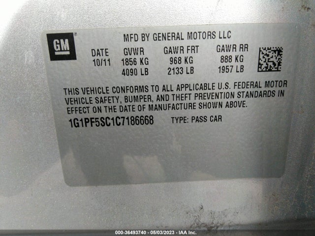 2012 CHEVROLET CRUZE LT W/1LT VIN: 1G1PF5SC1C7186668