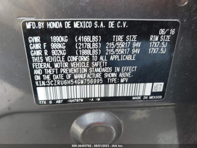 Honda HR-V EX 2016 3CZRU6H54GM756995 Image 9