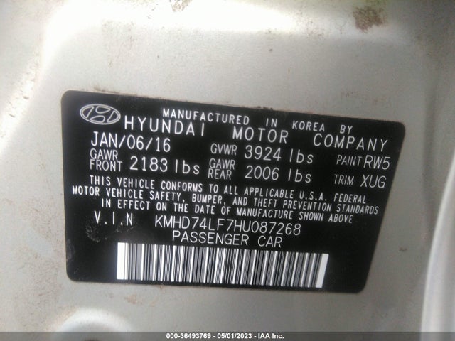 2017 HYUNDAI ELANTRA SE VIN: KMHD74LF7HU087268