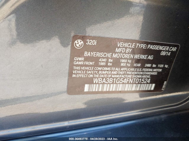 WBA3B1G54FNT01524 BMW 3 Series 320i