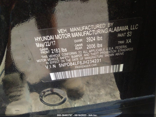 2018 HYUNDAI ELANTRA VALUE EDITION VIN: 5NPD84LF6JH234231