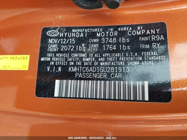 Hyundai VELOSTER 2016 KMHTC6AD1GU281913 Image 10