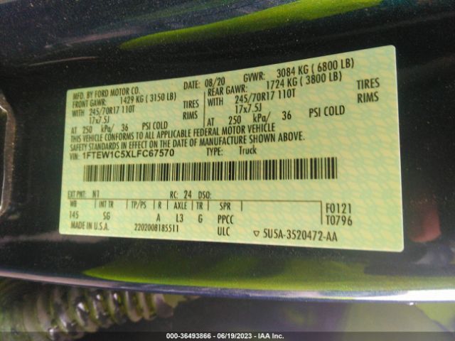 1FTEW1C5XLFC67570 Ford F-150 Xl/xlt/lariat