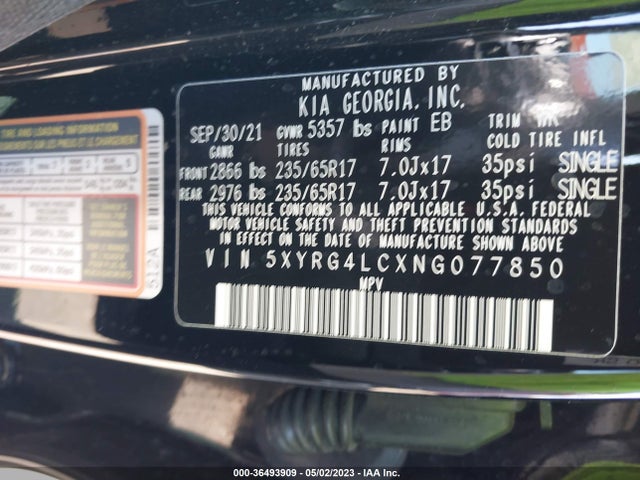 KIA SORENTO LX 2022 5XYRG4LCXNG077850 Image 10