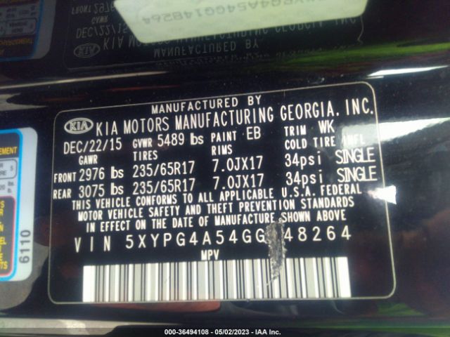 5XYPG4A54GG148264 KIA SORENTO LX
