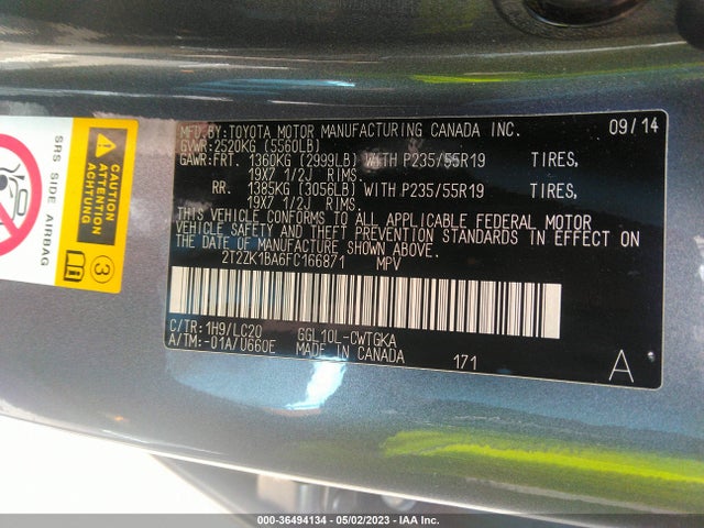 2015 Lexus RX, VIN: 2T2ZK1BA6FC166871