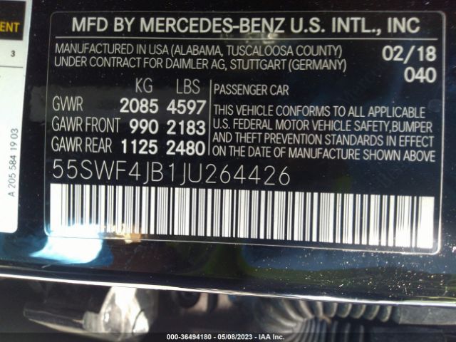55SWF4JB1JU264426 Mercedes-Benz C-class C 300