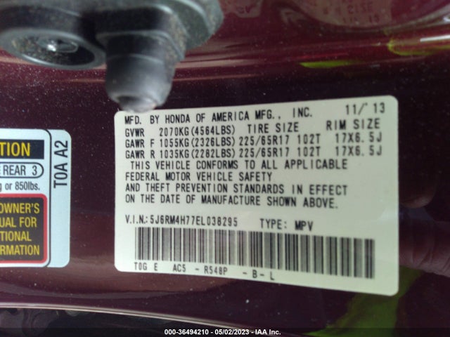 Honda Cr-v Ex-l 2014 5J6RM4H77EL038295 Image 9