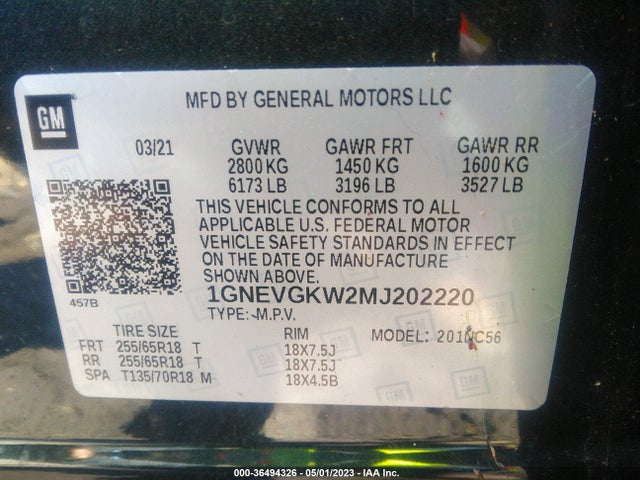 Chevrolet Traverse Lt Cloth 2021 1GNEVGKW2MJ202220 Image 9