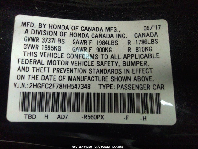 Honda Civic Sedan Ex 2017 2HGFC2F78HH547348 Image 9