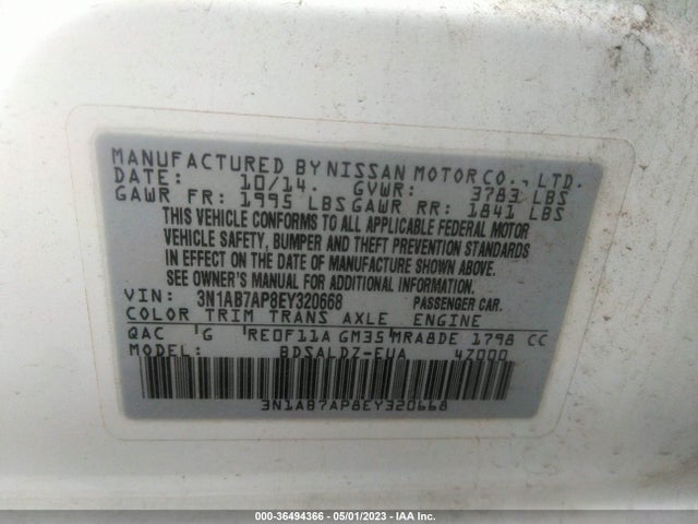 2014 NISSAN SENTRA SV VIN: 3N1AB7AP8EY320668