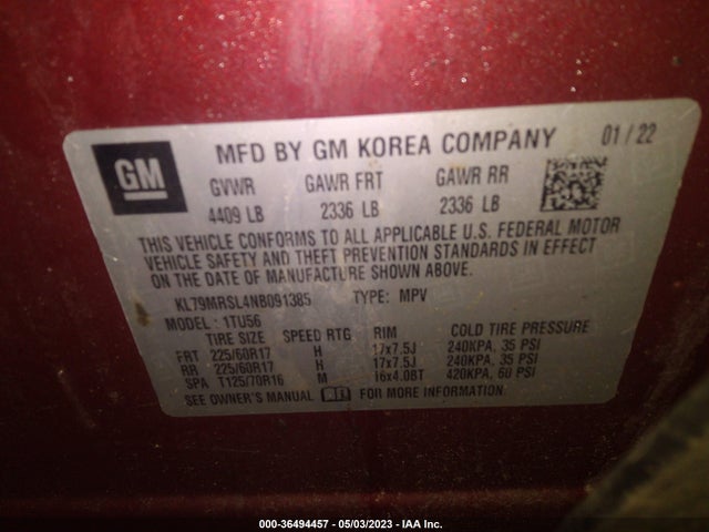 Chevrolet Trailblazer Lt 2022 KL79MRSL4NB091385 Image 9