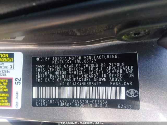 Toyota CAMRY SE 2022 4T1G11AK4NU698447 Image 9