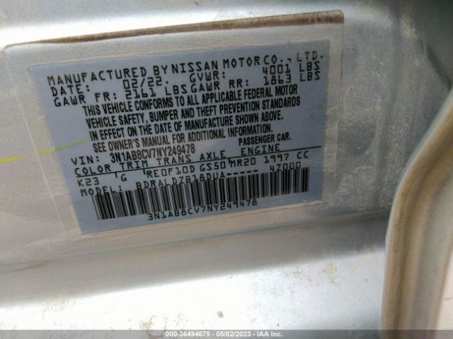 3N1AB8CV7NY249478 Nissan SENTRA SV