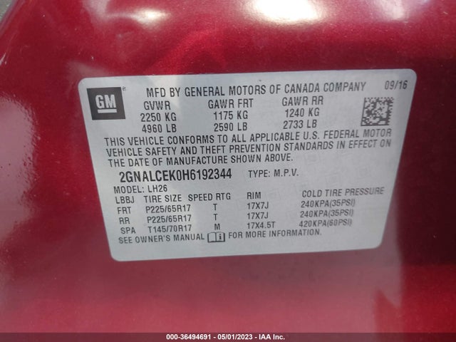 Chevrolet EQUINOX LT 2017 2GNALCEK0H6192344 Image 10