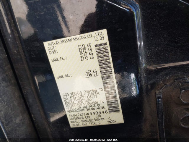 2010 NISSAN ALTIMA 2.5 S VIN: 1N4AL2AP7AN449446