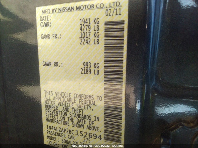 2011 NISSAN ALTIMA 2.5 S VIN: 1N4AL2AP2BC152694