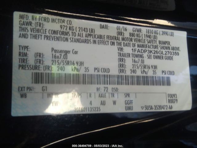 1FADP3K26GL270359 Ford FOCUS SE