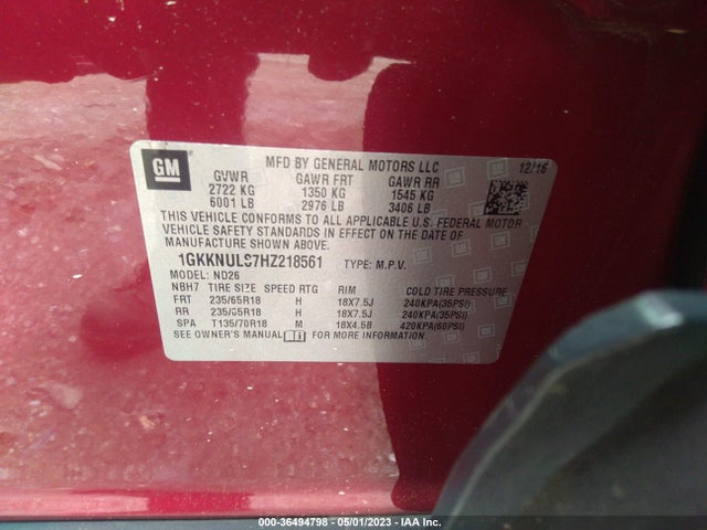 GMC ACADIA SLT 2017 1GKKNULS7HZ218561 Image 9