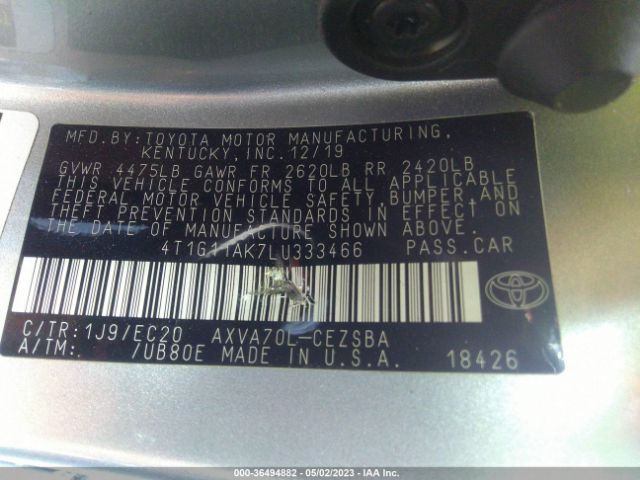 4T1G11AK7LU333466 Toyota Camry Se Nightshade Edition