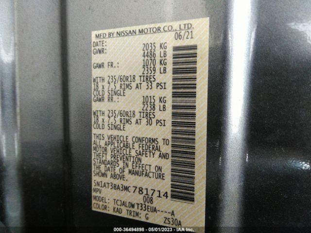 5N1AT3BA3MC781714 Nissan ROGUE SV