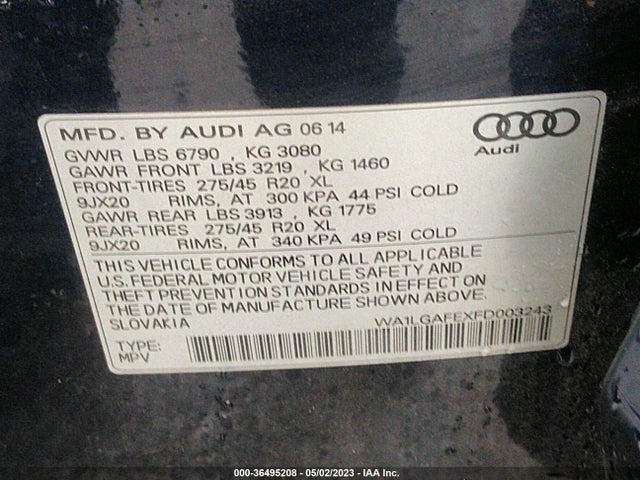 WA1LGAFEXFD003243 Audi Q7 3.0t Premium Plus