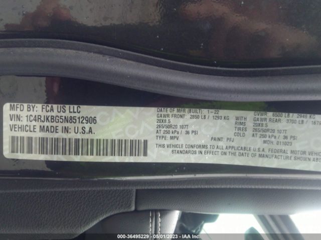 1C4RJKBG5N8512906 Jeep Grand Cherokee L Limited