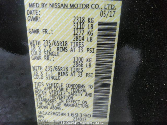 5N1AZ2MG5HN169390 Nissan MURANO SV